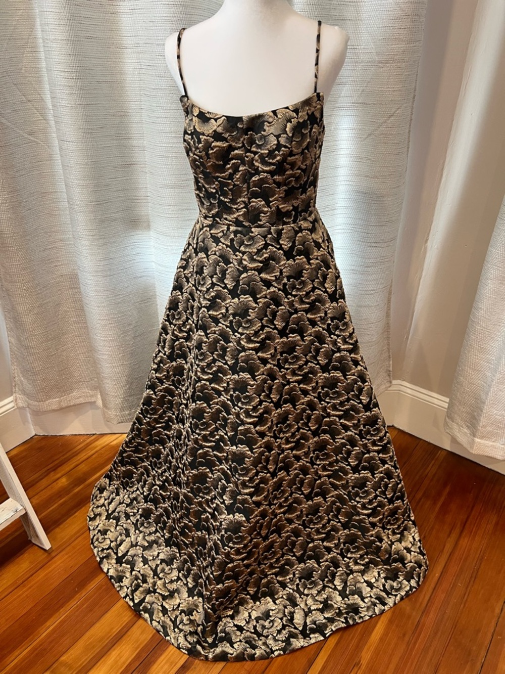 Azazie Black and Gold Strapless Jacquard Maxi Gown - Picture 2 of 4